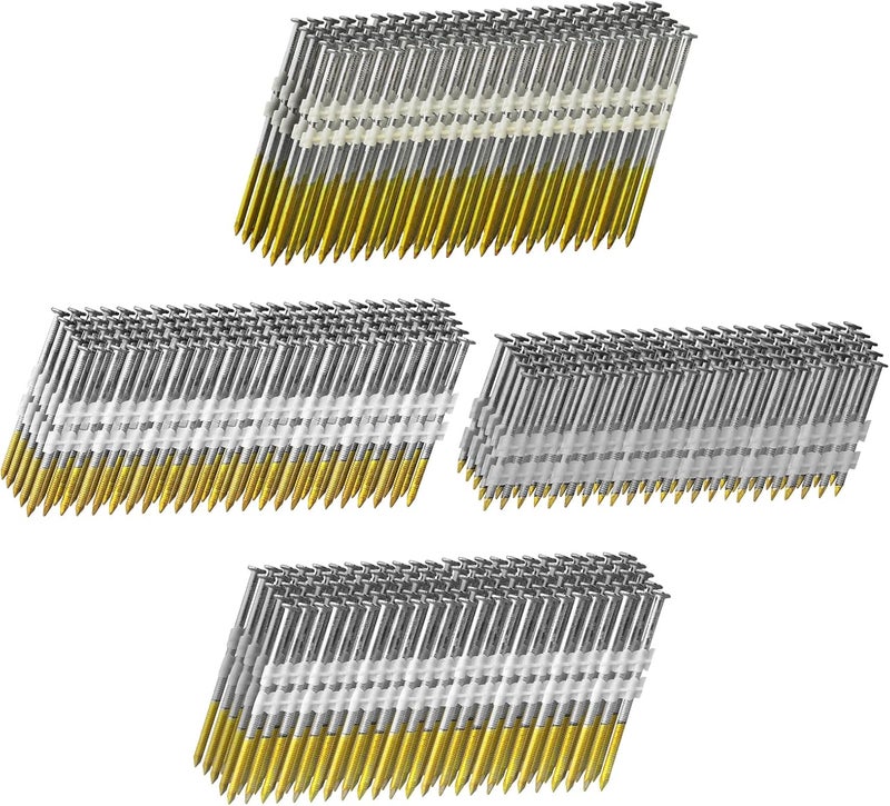 SITLDY 21 Degree Framing Nails 4 SIZES (2"+2-1/2"+3.0") Ring Shank+3-1/2" Smooth Shank), Full Round Head Hot Dipped Galvanized, 100 per Size, 400 Count, Assorted Size, 20 to 22 Degree Framing Nailer - Image 1